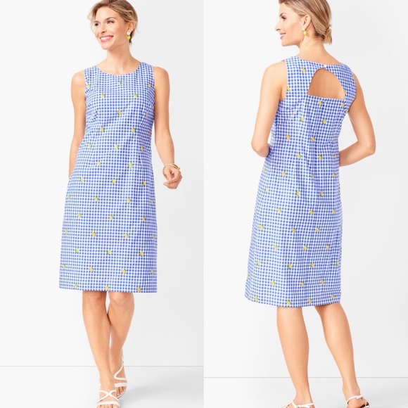 Talbots Lemons & Gingham Shift Dress Size 8 - Picture 1 of 11